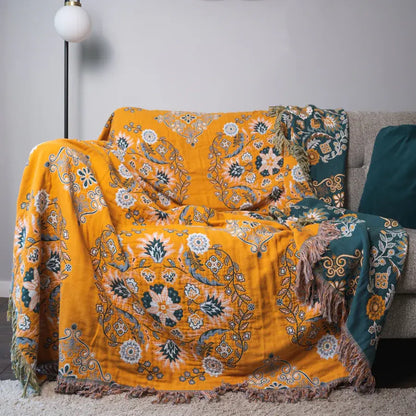 Coperta vintage Ownkoti con motivo floreale per divano