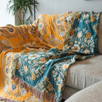 Coperta vintage Ownkoti con motivo floreale per divano