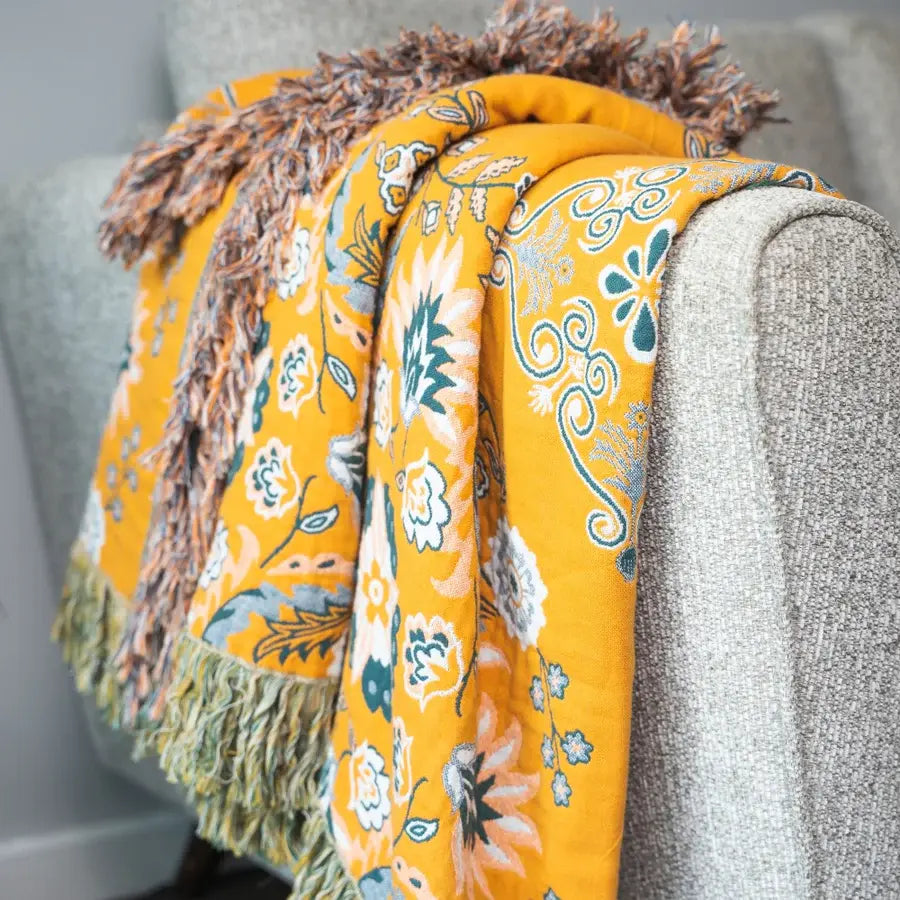Coperta vintage Ownkoti con motivo floreale per divano