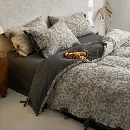 Set di biancheria da letto in garza di cotone a doppio strato floreale (4 pezzi)