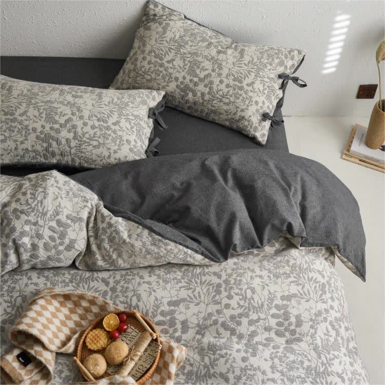 Set di biancheria da letto in garza di cotone a doppio strato floreale (4 pezzi)