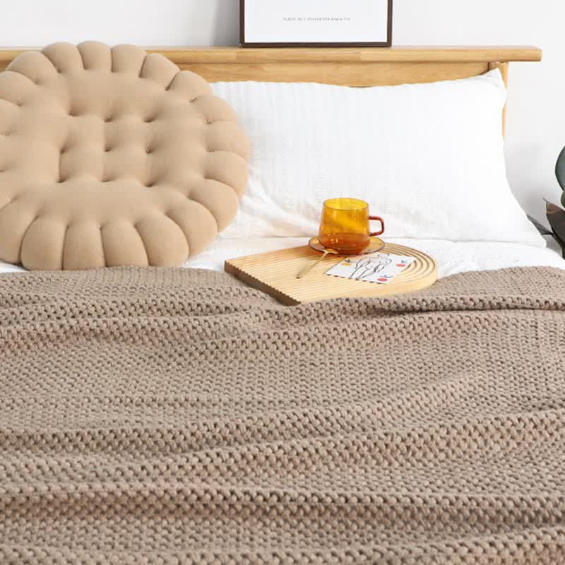 Coperta in maglia con nappe, semplice e tinta unita, Ownkoti