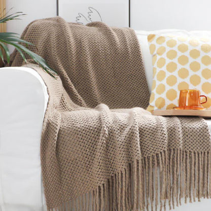 Coperta in maglia con nappe, semplice e tinta unita, Ownkoti
