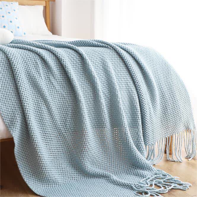 Coperta in maglia con nappe, semplice e tinta unita, Ownkoti