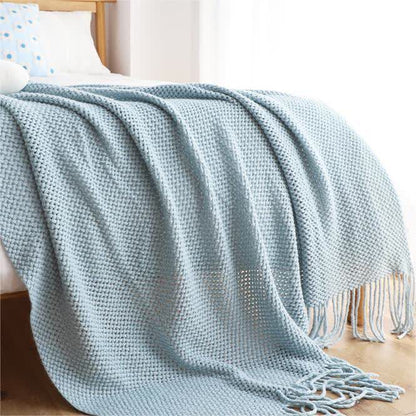 Coperta in maglia con nappe, semplice e tinta unita, Ownkoti