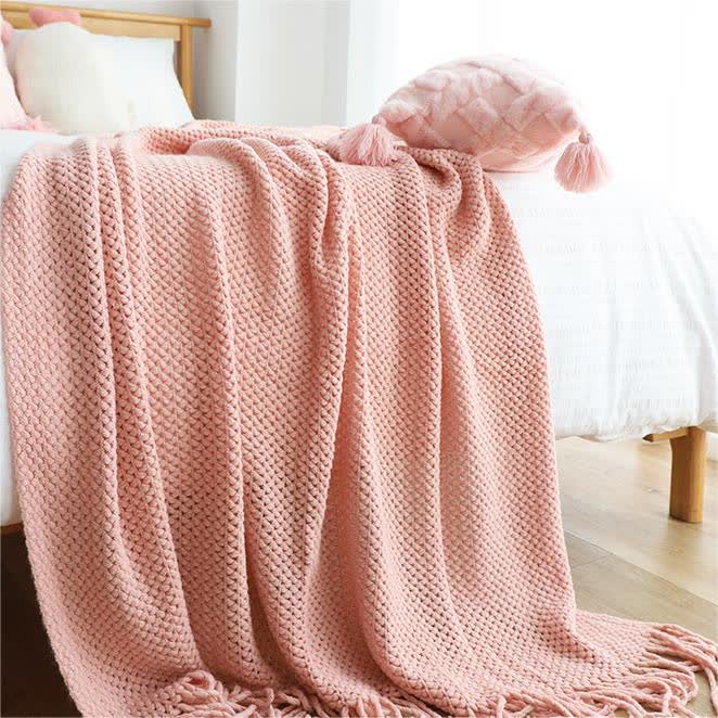 Coperta in maglia con nappe, semplice e tinta unita, Ownkoti