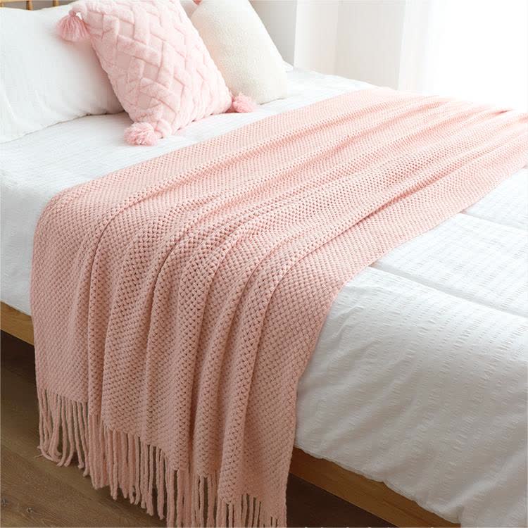 Coperta in maglia con nappe, semplice e tinta unita, Ownkoti