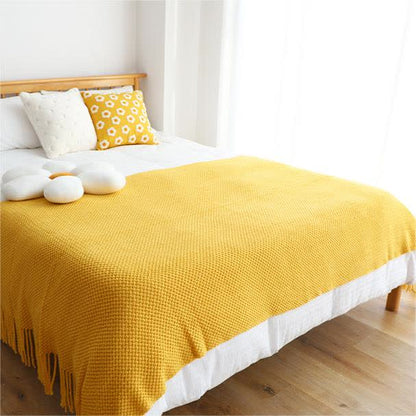 Coperta in maglia con nappe, semplice e tinta unita, Ownkoti