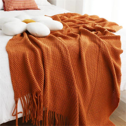 Coperta in maglia con nappe, semplice e tinta unita, Ownkoti