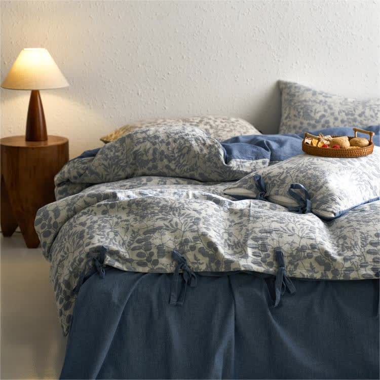 Set di biancheria da letto in garza di cotone a doppio strato floreale (4 pezzi)