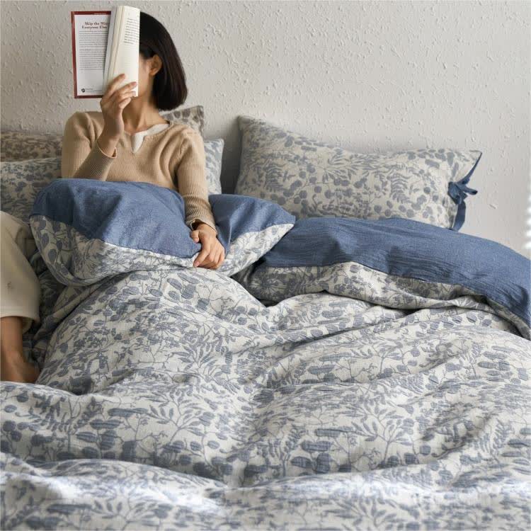 Set di biancheria da letto in garza di cotone a doppio strato floreale (4 pezzi)