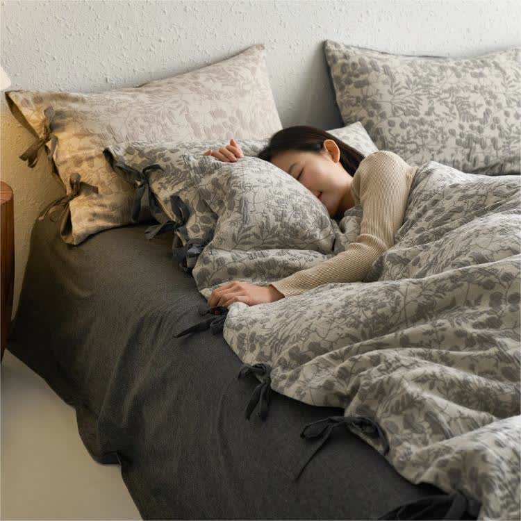 Set di biancheria da letto in garza di cotone a doppio strato floreale (4 pezzi)
