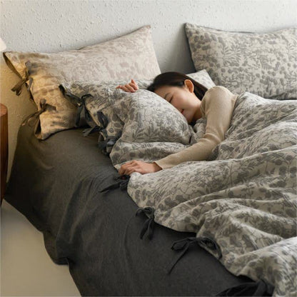 Set di biancheria da letto in garza di cotone a doppio strato floreale (4 pezzi)