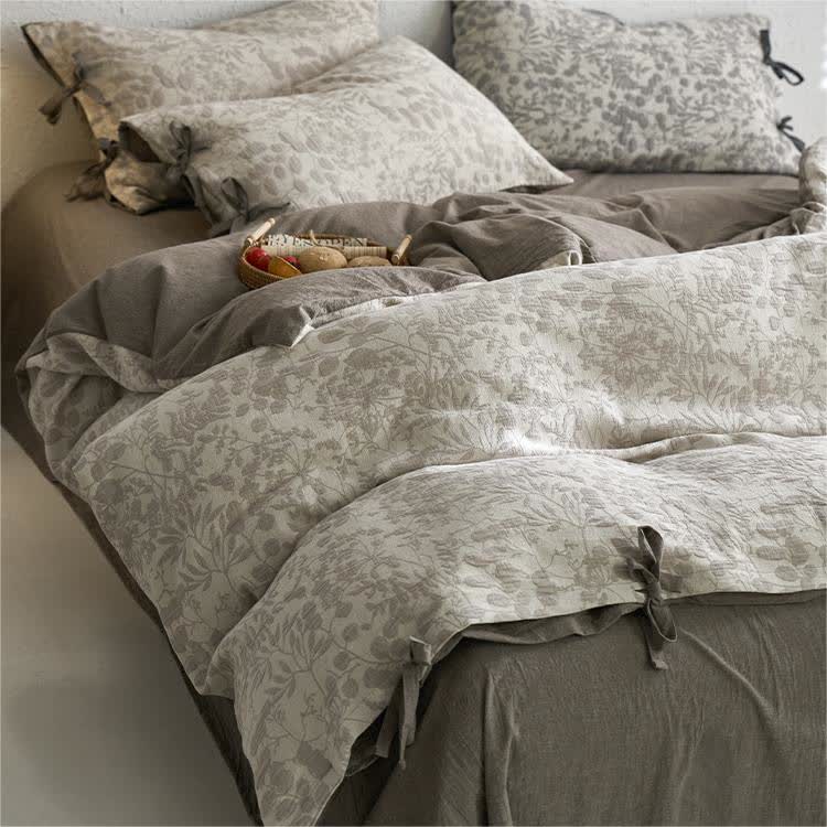 Set di biancheria da letto in garza di cotone a doppio strato floreale (4 pezzi)