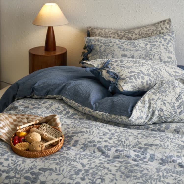 Set di biancheria da letto in garza di cotone a doppio strato floreale (4 pezzi)