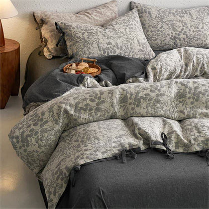 Set di biancheria da letto in garza di cotone a doppio strato floreale (4 pezzi)