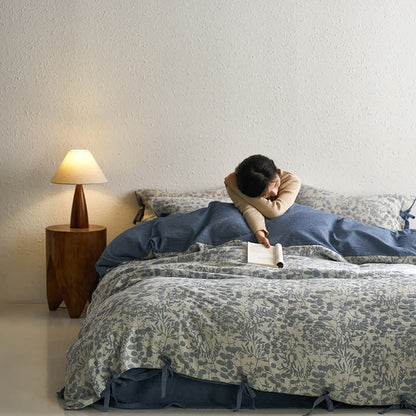 Set di biancheria da letto in garza di cotone a doppio strato floreale (4 pezzi)