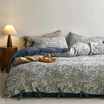 Set di biancheria da letto in garza di cotone a doppio strato floreale (4 pezzi)