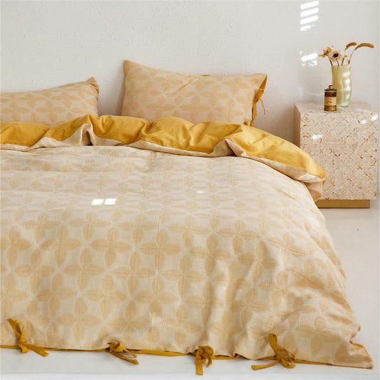 Set di biancheria da letto in garza di cotone con cravatta jacquard (4 pezzi)
