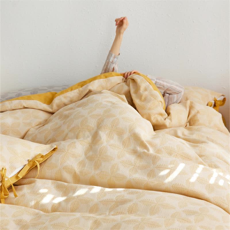 Set di biancheria da letto in garza di cotone con cravatta jacquard (4 pezzi)