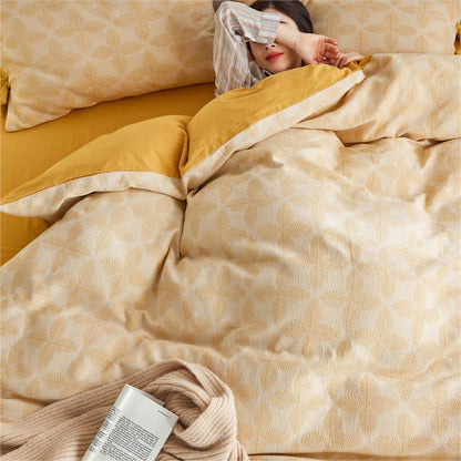 Set di biancheria da letto in garza di cotone con cravatta jacquard (4 pezzi)