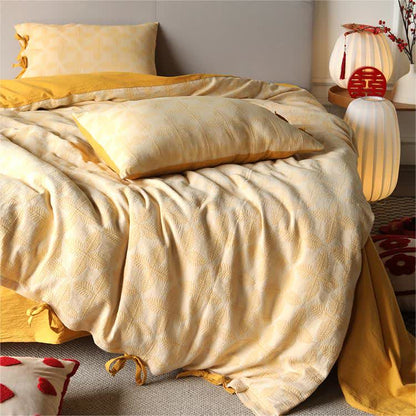 Set di biancheria da letto in garza di cotone con cravatta jacquard (4 pezzi)