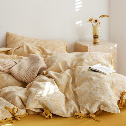 Set di biancheria da letto in garza di cotone con cravatta jacquard (4 pezzi)