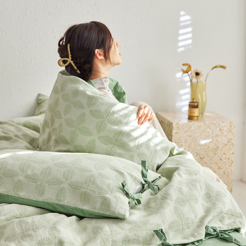 Set di biancheria da letto in garza di cotone con cravatta jacquard (4 pezzi)