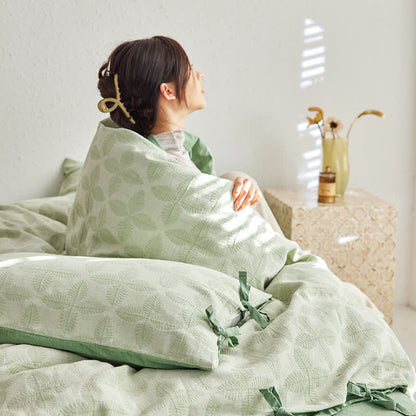 Set di biancheria da letto in garza di cotone con cravatta jacquard (4 pezzi)