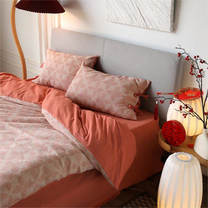 Set di biancheria da letto in garza di cotone con cravatta jacquard (4 pezzi)