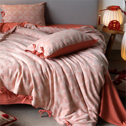 Set di biancheria da letto in garza di cotone con cravatta jacquard (4 pezzi)