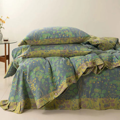 Set di biancheria da letto con bottoni in garza di cotone Lotus Pond (4 pezzi)