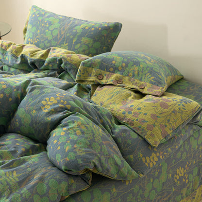 Set di biancheria da letto con bottoni in garza di cotone Lotus Pond (4 pezzi)