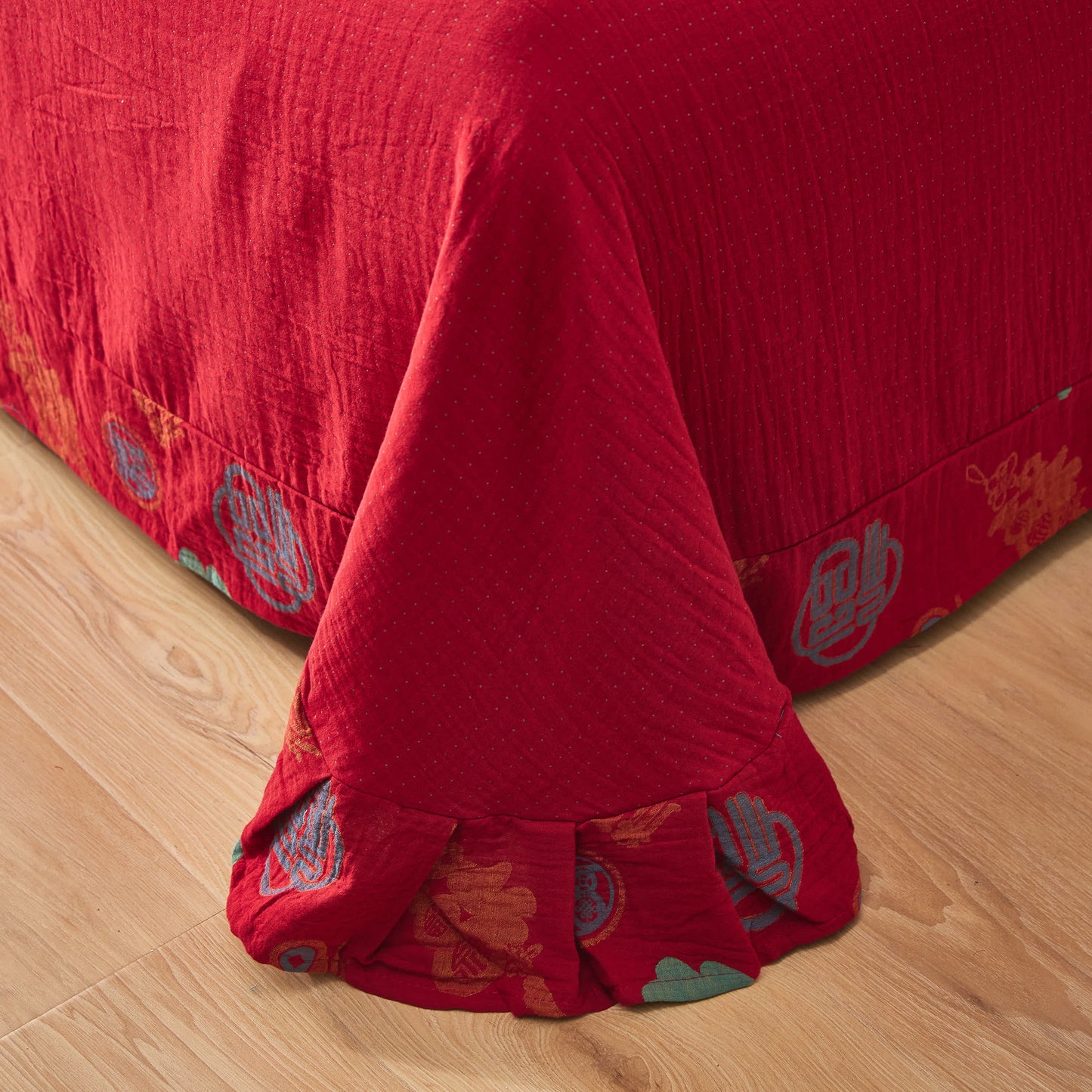 Set di biancheria da letto in garza di cotone con caratteri cinesi (4 pezzi)