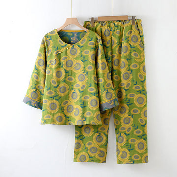 Pigiama in puro cotone con motivo girasole jacquard
