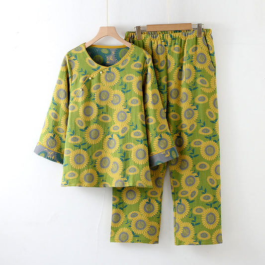 Pigiama in puro cotone con motivo girasole jacquard