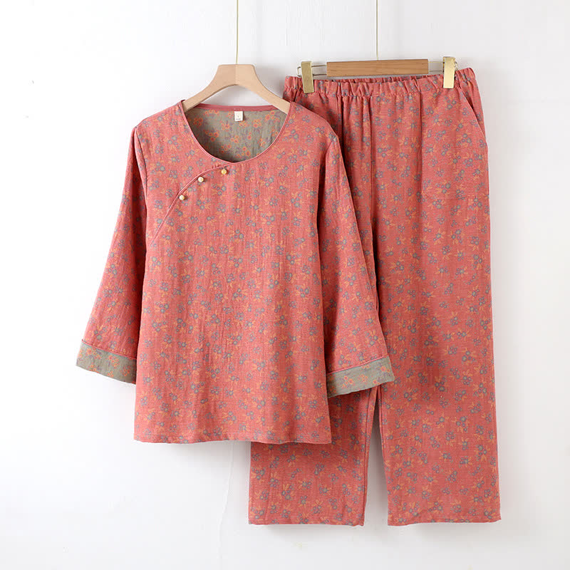 Pigiama in cotone con scollo tondo pastorale