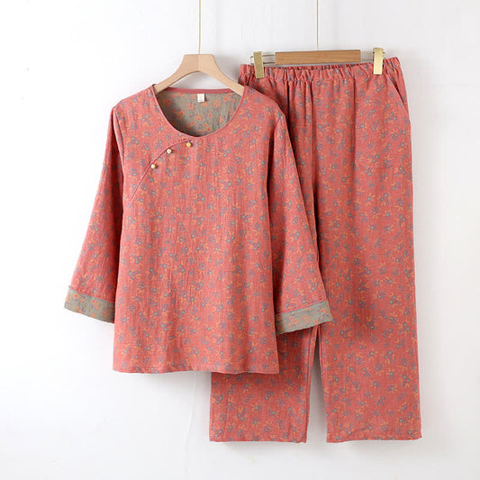 Pigiama in cotone con scollo tondo pastorale