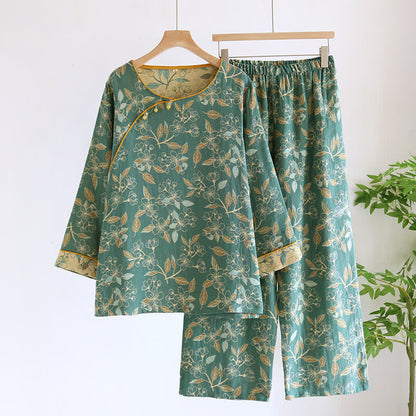 Pigiama casual in cotone con stampa floreale vintage