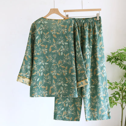 Pigiama casual in cotone con stampa floreale vintage
