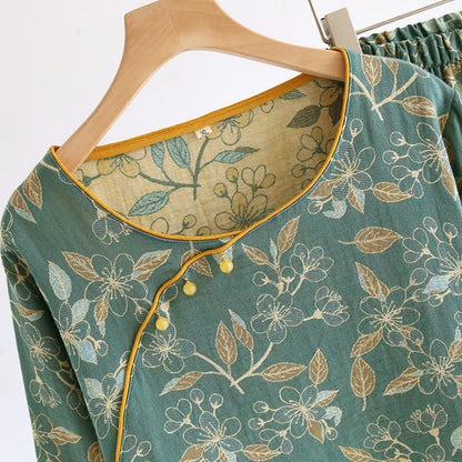 Pigiama casual in cotone con stampa floreale vintage