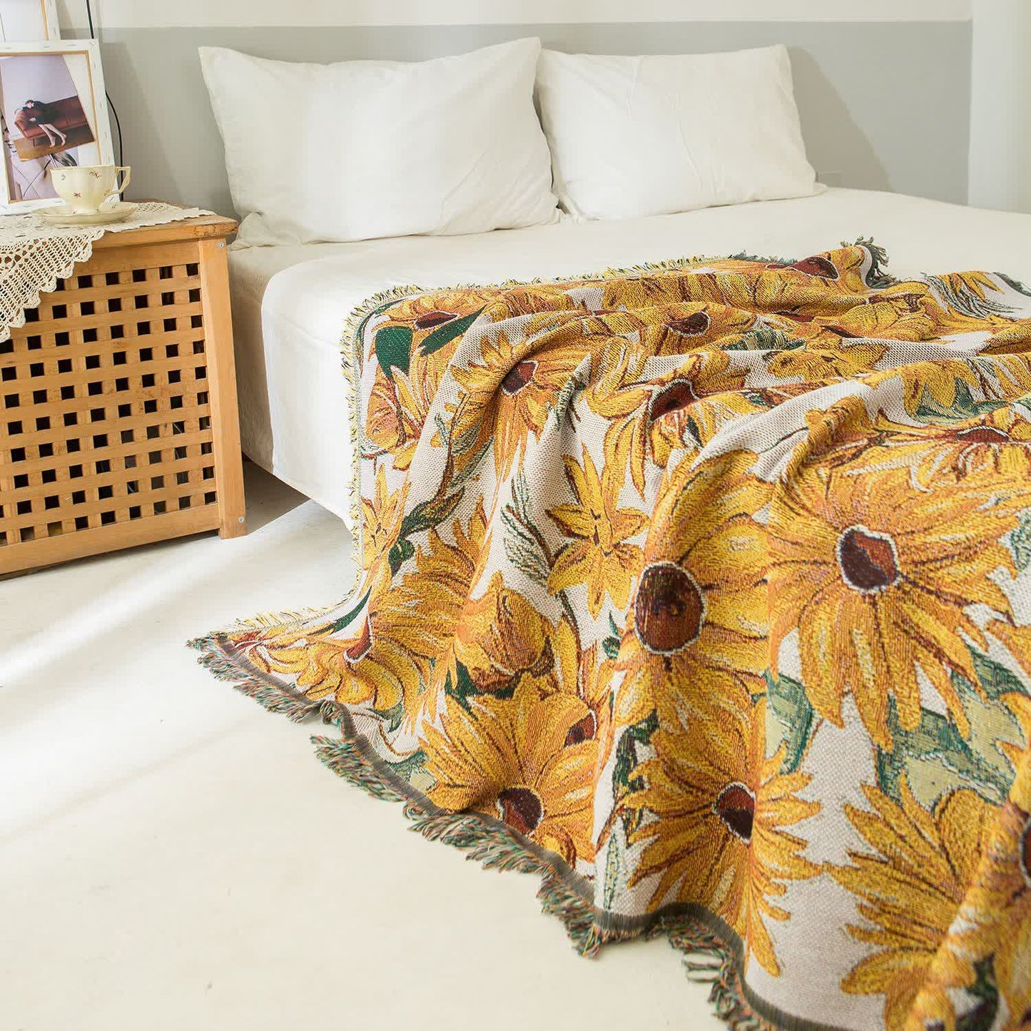 Arazzo con nappe di girasole rurale
