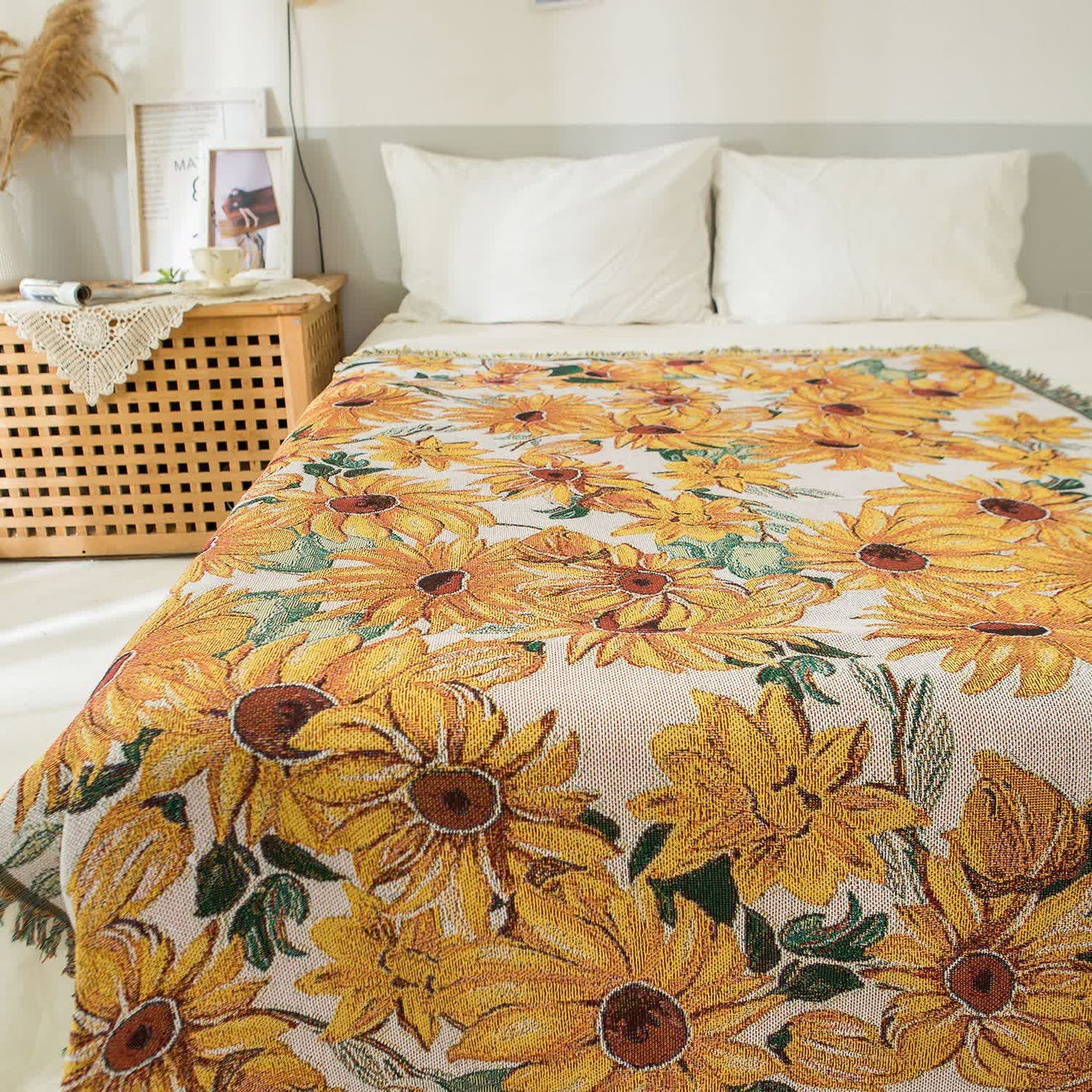 Arazzo con nappe di girasole rurale