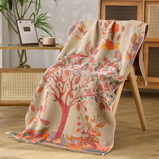 Asciugamano con nappe in garza di cotone Lively Tree