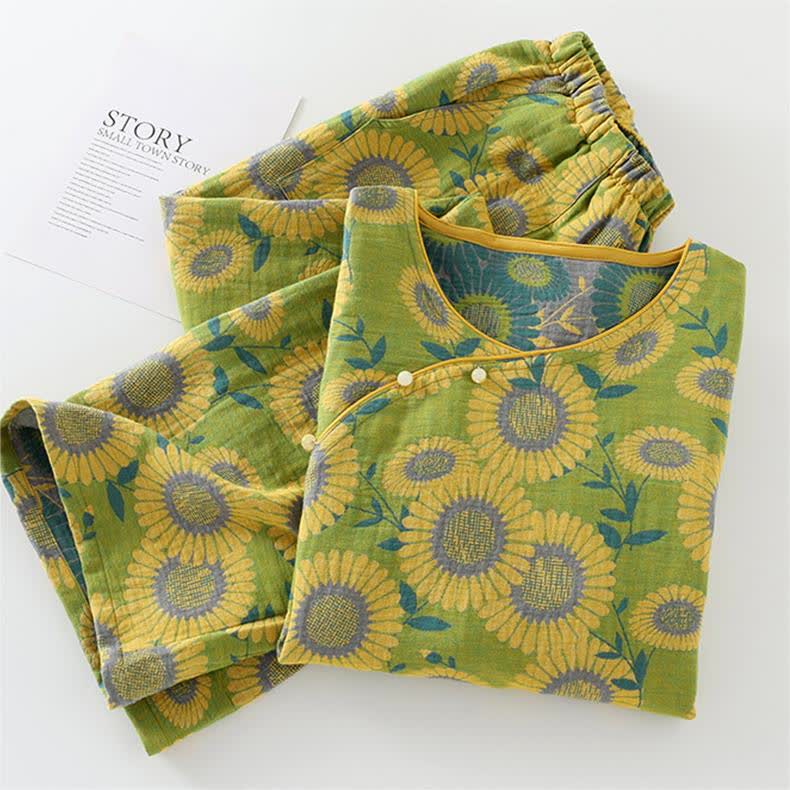 Pigiama in puro cotone con motivo girasole jacquard