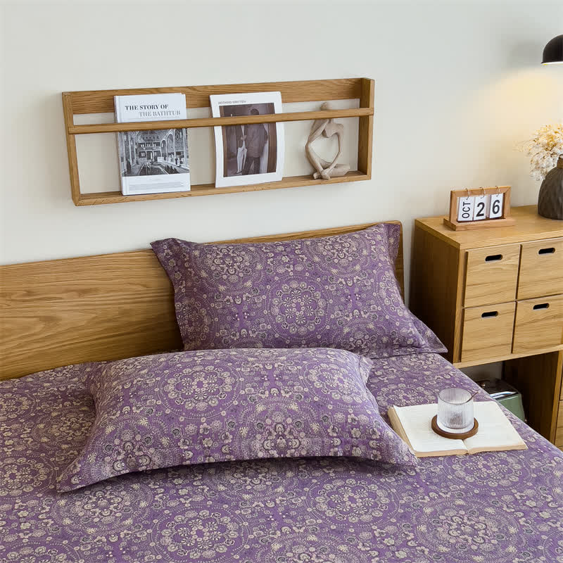 Lenzuolo con angoli vintage in puro cotone jacquard - Viola - 2 federe - 48cm x 74cm - image 5