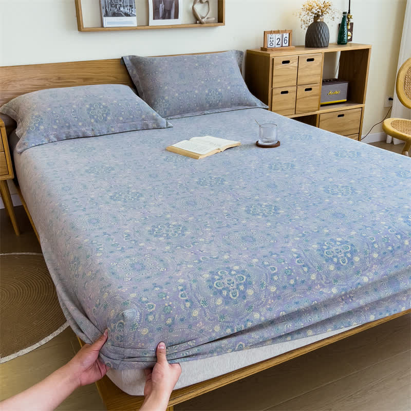 Lenzuolo con angoli vintage in puro cotone jacquard