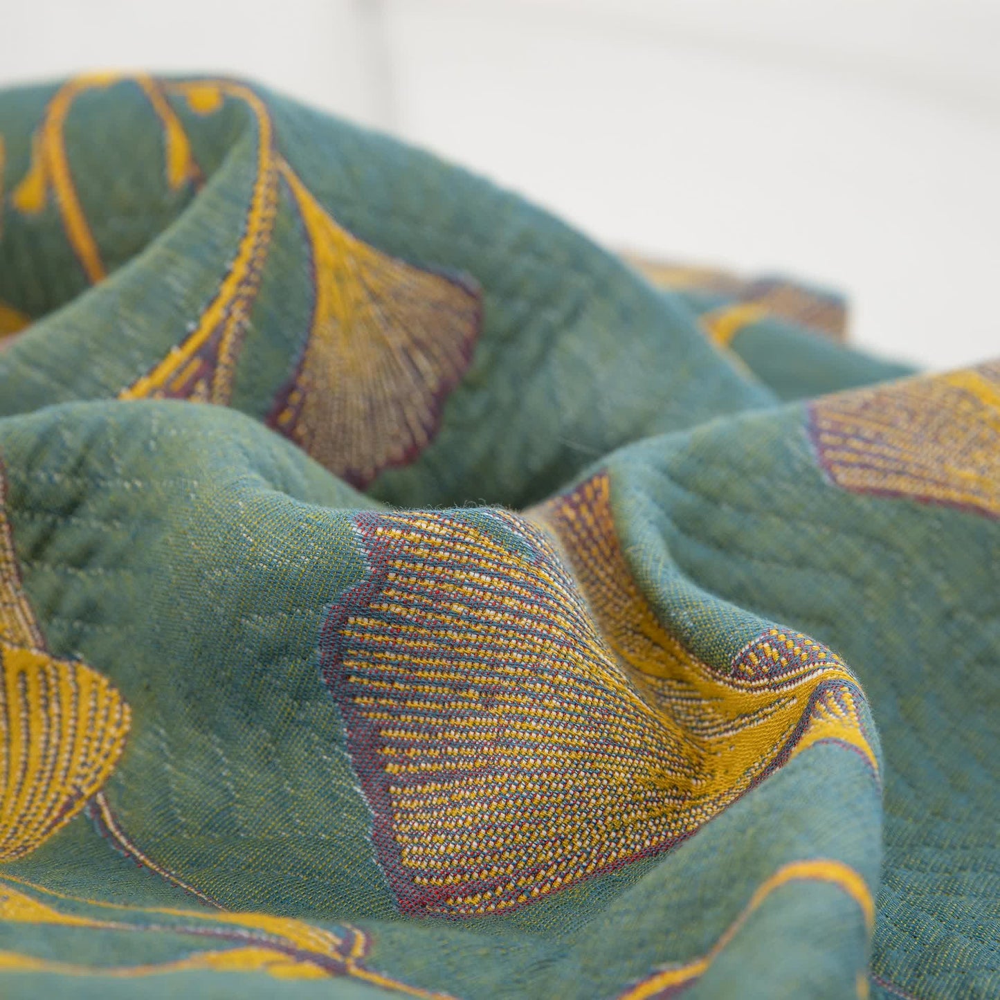 Federe in garza di cotone jacquard con foglie di ginkgo (2 pezzi)
