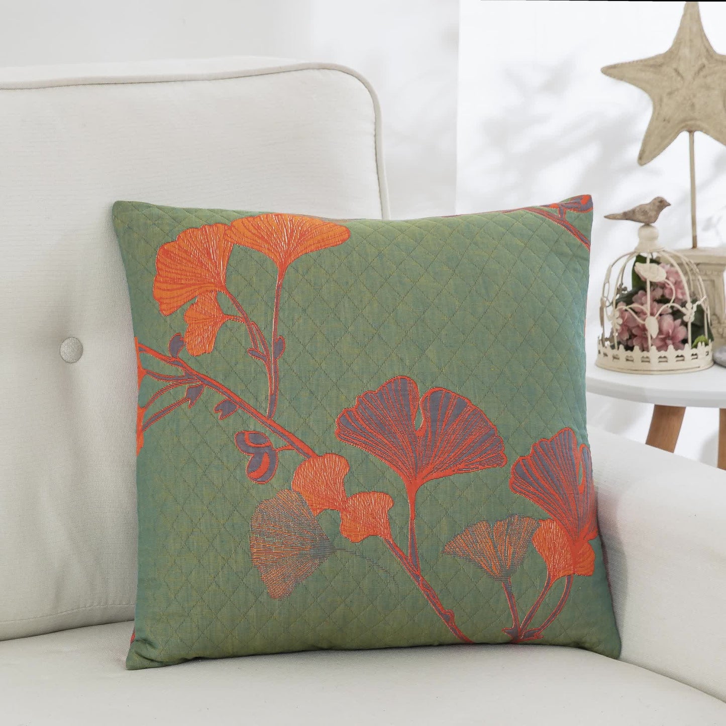 Federe in garza di cotone jacquard con foglie di ginkgo (2 pezzi)