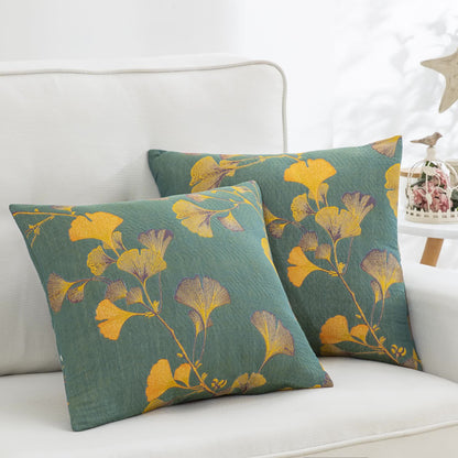 Federe in garza di cotone jacquard con foglie di ginkgo (2 pezzi)